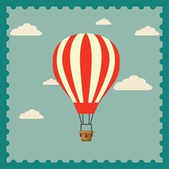 Naklejka premium Flat design, Hot air balloon in the sky with cloud background