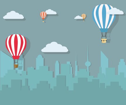 Hot air balloons over the city.Vector