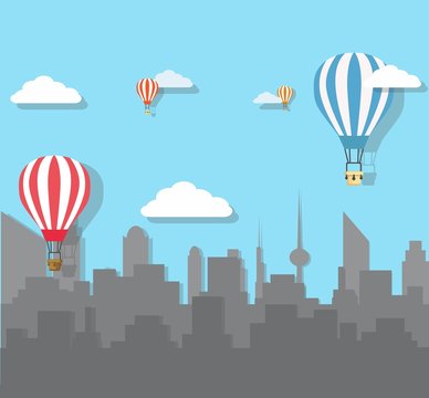 Hot air balloons over the city.Vector