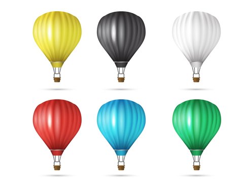 Set of Realistic Colorful Hot Air Balloons Flying as an Elements or Decoration for Summer, Holidays and Greetings. Vector Illustration