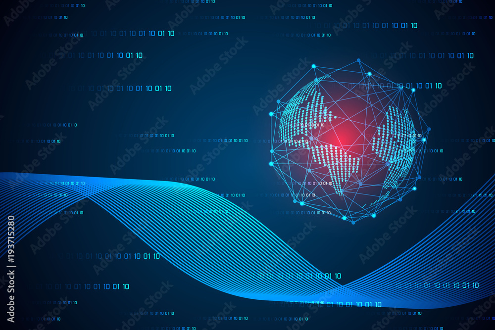 Poster abstract technology concept world digital link and wave on hi tech background
