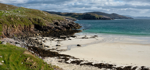 Spectacular cliff-side beach in the Outer Hebrides, Scotland. Located on the island of Harris.