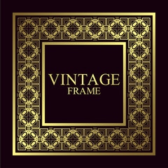Vintage ornamental golden retro frame. Template for design. Vector illustration