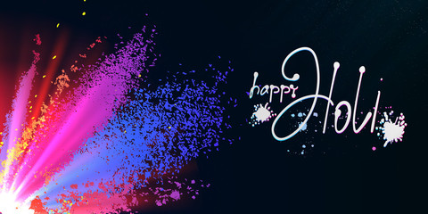 Colorful powder explode. Holi and Dolyatra celebration card. Invitation card. Vector illustration.