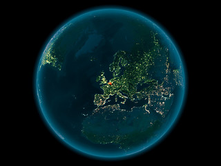 Belgium on planet Earth in space at night
