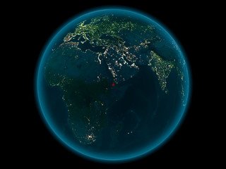 Djibouti on planet Earth in space at night
