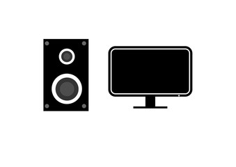 Vector icon of black Computer LCD screen and Speaker in white background