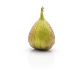 One fresh fig isolated on white background ripe purple green.