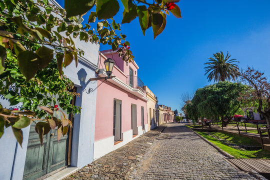 Colonia Del Sacramento - July 02, 2017: Streets of the old town of Colonia Del Sacramento, Uruguay