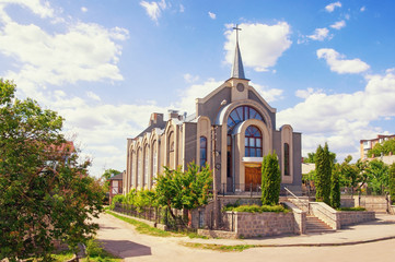 Seventh-day Adventist Church in Uman town, Ukraine (Ukrainian text means: "Christian Church of seventh-day Adventists" and over the door "Peace be with You")