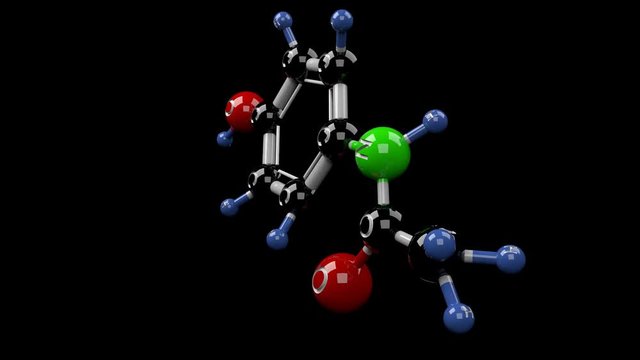 Acetaminophen molecule illustration. Molecular structure of paracetamol pain reliever. Alpha channel.

