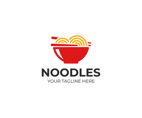Noodle bowl logo template. Chinese food vector design. Ramen noodles illustration
