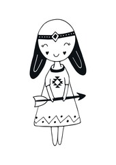 Little Explorer - Cute hand drawn nursery poster with little hunter girl in scandinavian style.