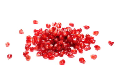 Pile pomegranate seeds isolated on white background
