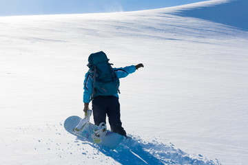 Fototapeta na wymiar Woman, snowboard winter, rides, Switzerland