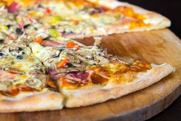 pizza on wooden board, The most delicious Italian cuisine