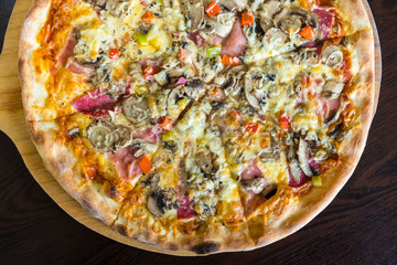 pizza on wooden board, The most delicious Italian cuisine