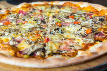 pizza on wooden board, The most delicious Italian cuisine