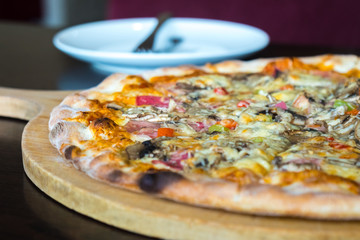 pizza on wooden board, The most delicious Italian cuisine