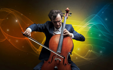 Cellist with colorful fabled concept
