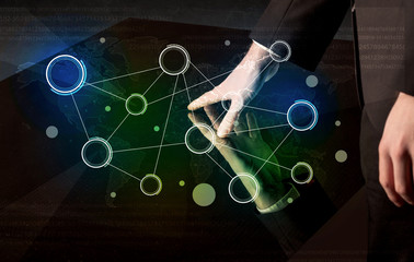 Hands touching interactive table