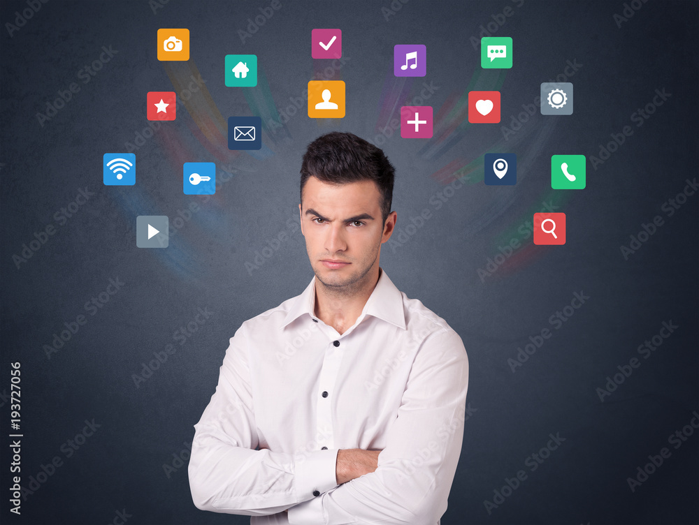 Canvas Prints Businessman with colorful apps