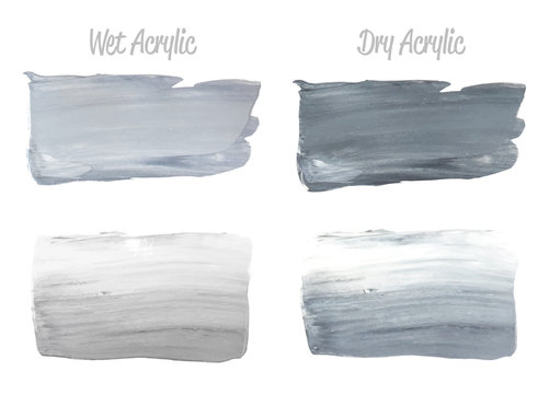 Vector Grey Paint Smear Stroke Stain Set. Abstract Acrylic Textured Art Illustration. Wet And Dry Acrylic Texture Paint Stain Illustration. Hand Drawn Brush Strokes Vector Elements. Acrilyc Strokes.