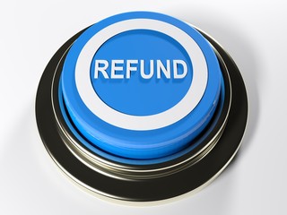 REFUND blue push button - 3D rendering