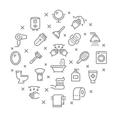 Collection of bathroom thin line icons