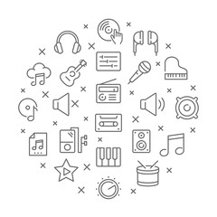 Collection of musical thin line icons
