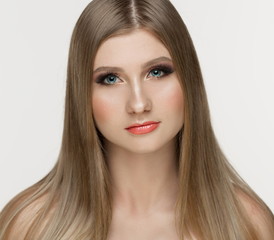 Naklejka premium Face, blue eyes, white background