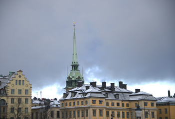 Fototapeta na wymiar A snowy, cold and sunny view of Stockholm