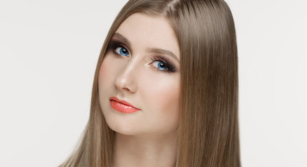 Naklejka premium Face, blue eyes, white background