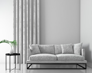 Mock up interior background with velvet sofa, scandinavian style, 3d render