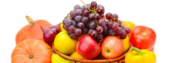 Fruit and vegetable isolated on white background. Wide photo
