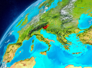 Fototapeta na wymiar Space view of Slovenia in red
