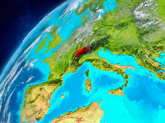 Fototapeta na wymiar Space view of Switzerland in red