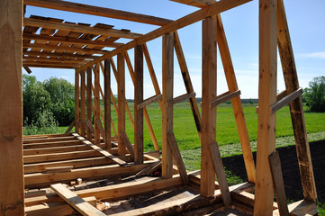 wooden house under construction