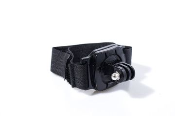 Action cam accessories in a white background