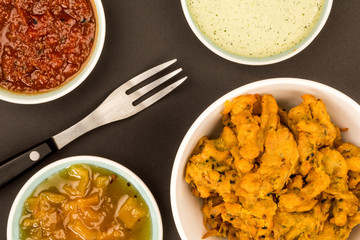 Indian Style Snack Of Fried Onion Bhajis