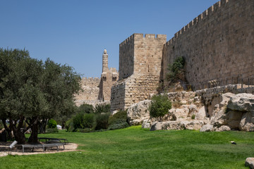 Fototapeta na wymiar Tower of David citadel and the Old City walls of Jerusalem.