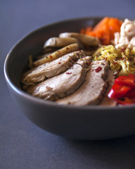 Ramen with miso based soup. Сloseup. Selective focus.