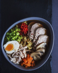 Ramen with miso based soup. Сloseup. Selective focus.