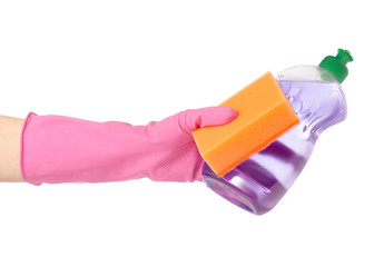 Hands sponge for washing dishes dishwashing detergent  bottle lilac lavender