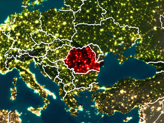 Map of Romania at night