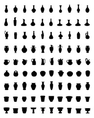Black silhouettes of pottery, jars, bowls and vases, vector - obrazy, fototapety, plakaty