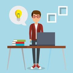 young man in workplace vector illustration design