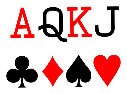 Set of playing card symbols vector on white background. Spade, heart, club, diamond, ace, queen, king, jack.