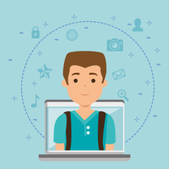young man in workplace vector illustration design