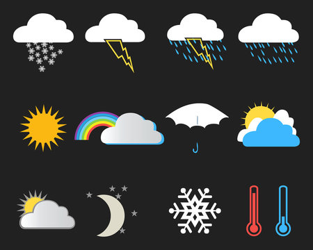 Set of weather icons on a black background